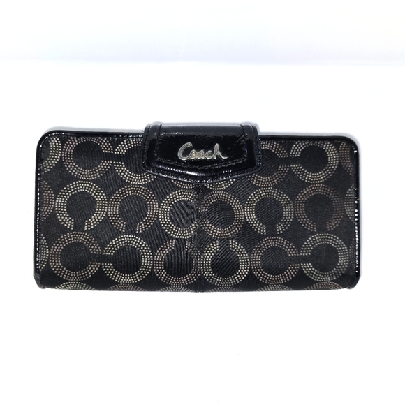 Signature Coach Wallet- 100% Authentic, black with silver, bifold - Picture 1 of 14